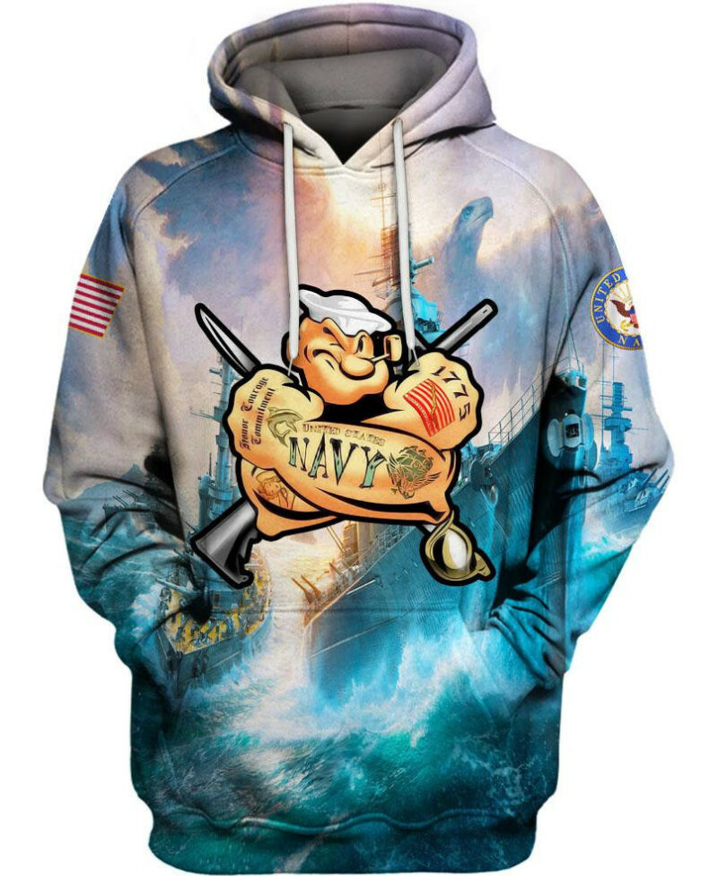 Navy Popeye 3d Hoodie Zipper Hoodie