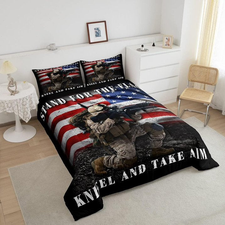 Veteran Bedding Set Stand For The Flag Kneel And Take Aim Duvet Covers