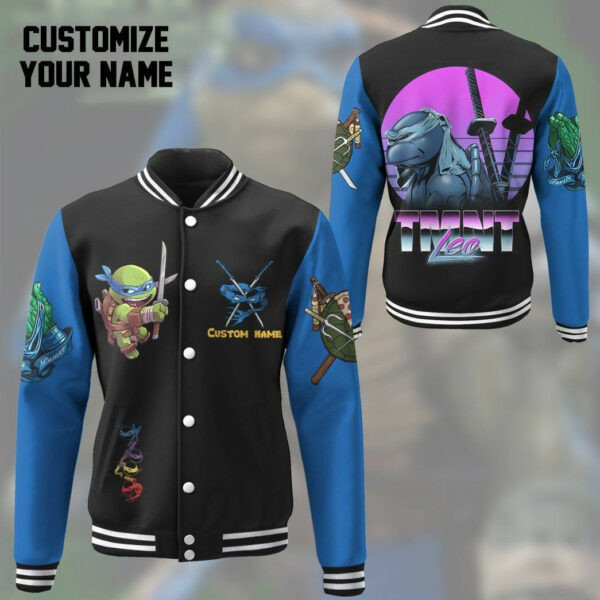 Gearhumans 3d Leonardo Tmnt Leo Cosplay Blue Custom Name Baseball Jacket 23, Gift Lover Baseball Jacket 489