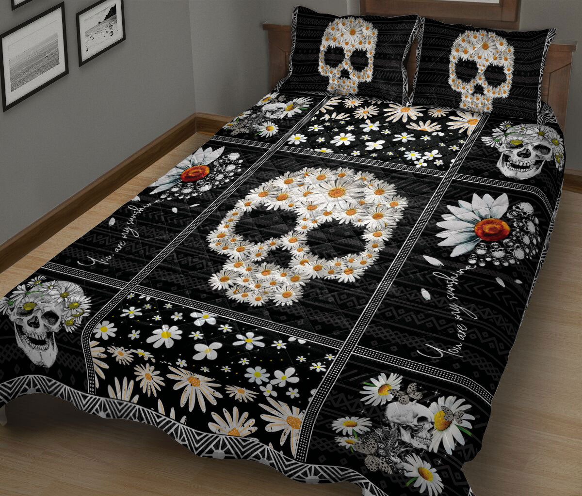 Skull Bedding Set Skull Daisy Flower Pattern Duvet Covers