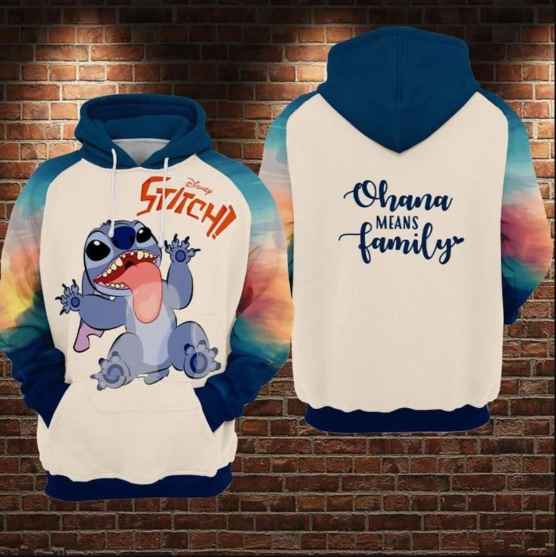 Stitch Ohana Means Family Rainbow Over Print 3d Hoodie Zip Hoodie