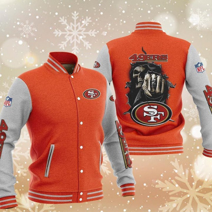 San Francisco 49ers Skull Boxing Orange Grey Baseball Jacket