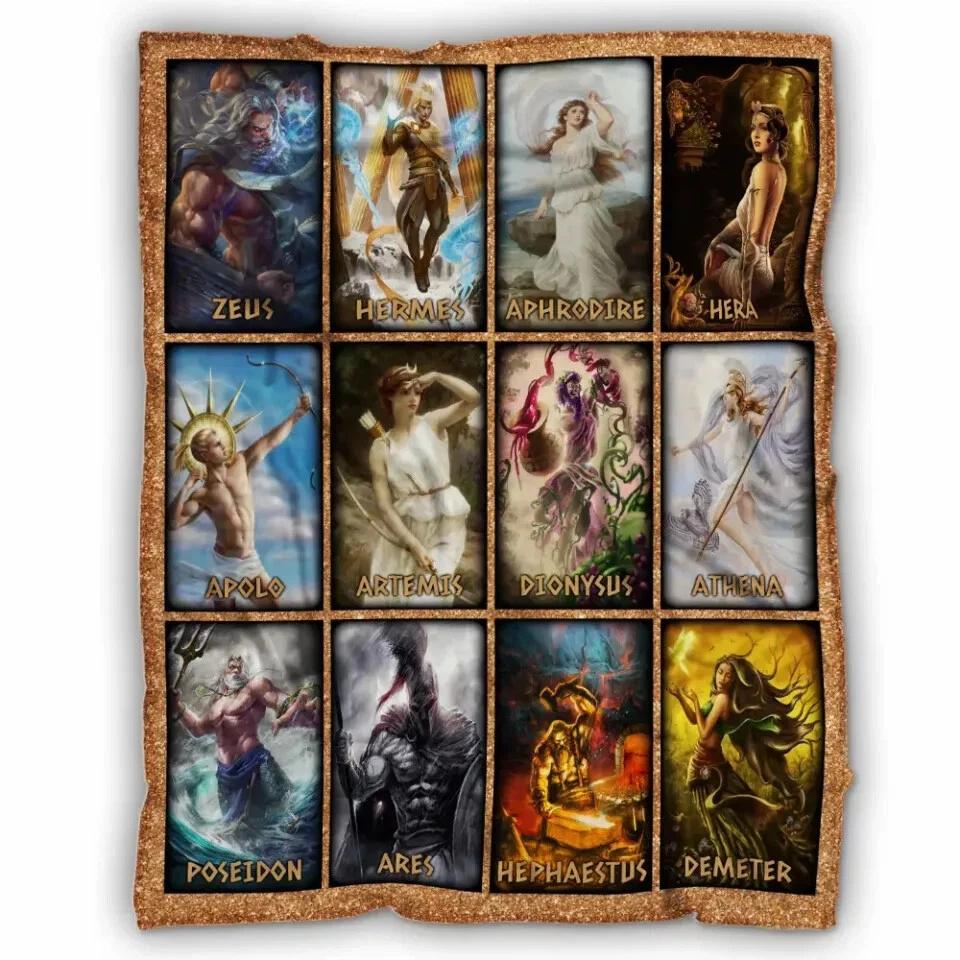 Greek Blanket  Ancient Olympia Greek Gods Fleece Sherpa Blanket
