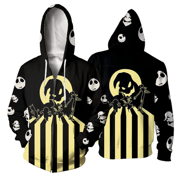 Jack Skellington The Nightmare Before Christmas 124 Cartoon Graphic Outfits Aop Hoodie, Zip Hoodie