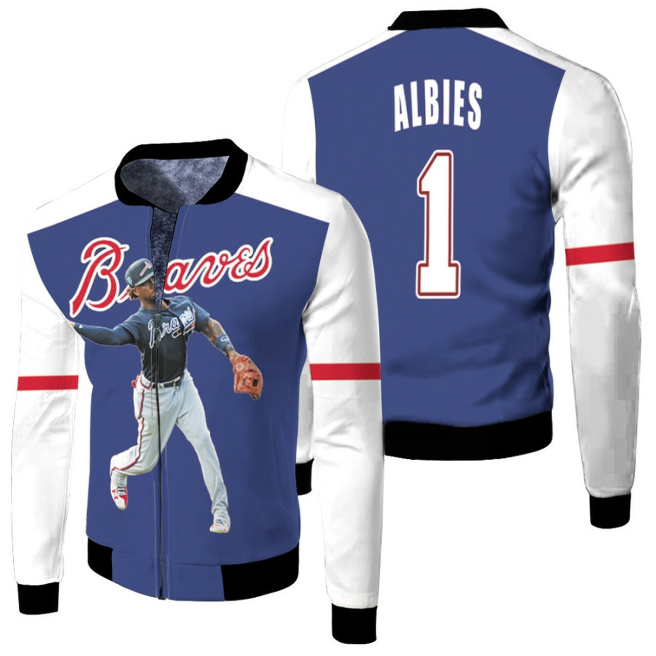 Atlanta Braves Custom Name Number Blue Bomber Jacket
