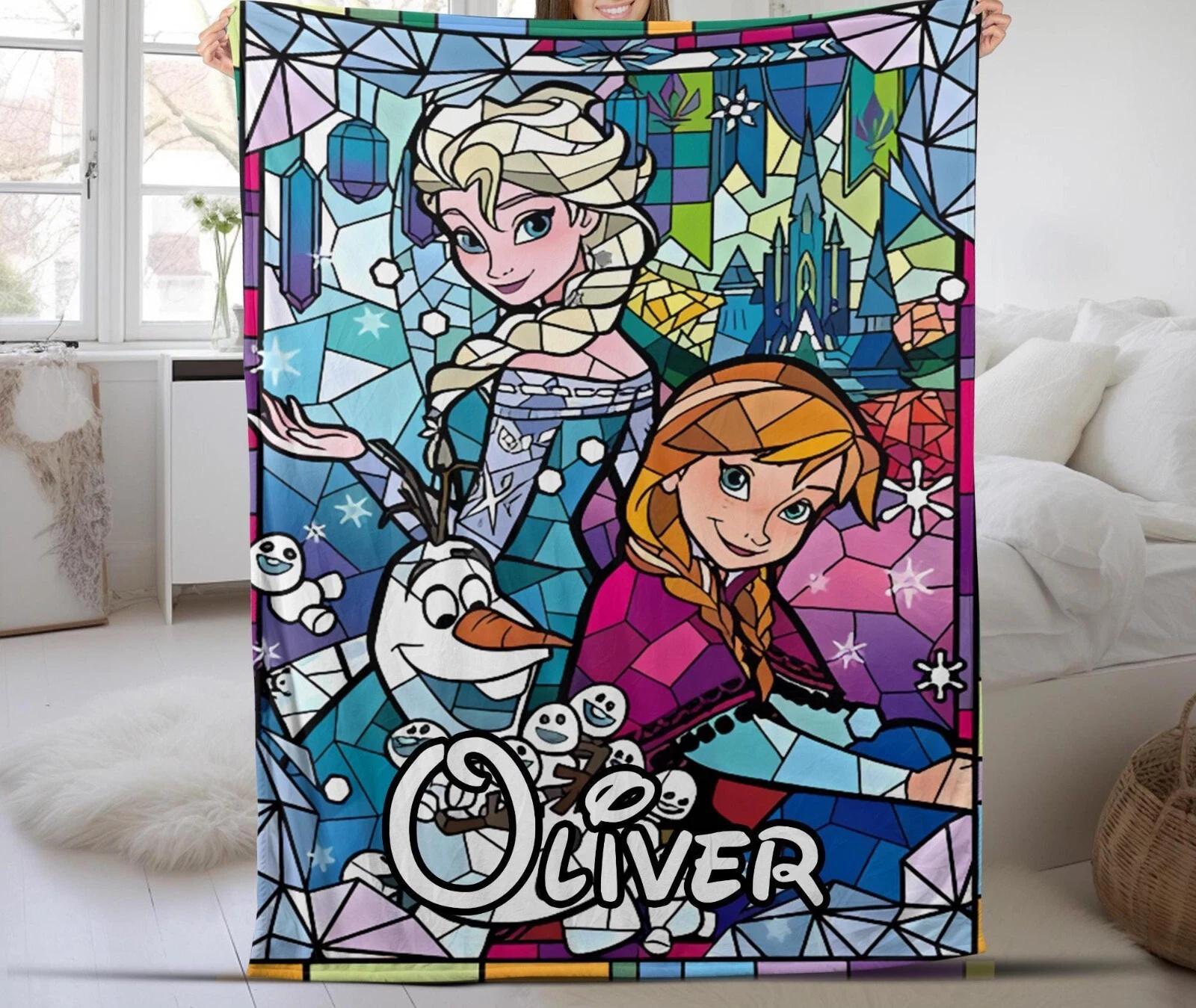 Personalized Frozen Blanket Custom Name Princess Elsa Fleece Sherpa Blanket