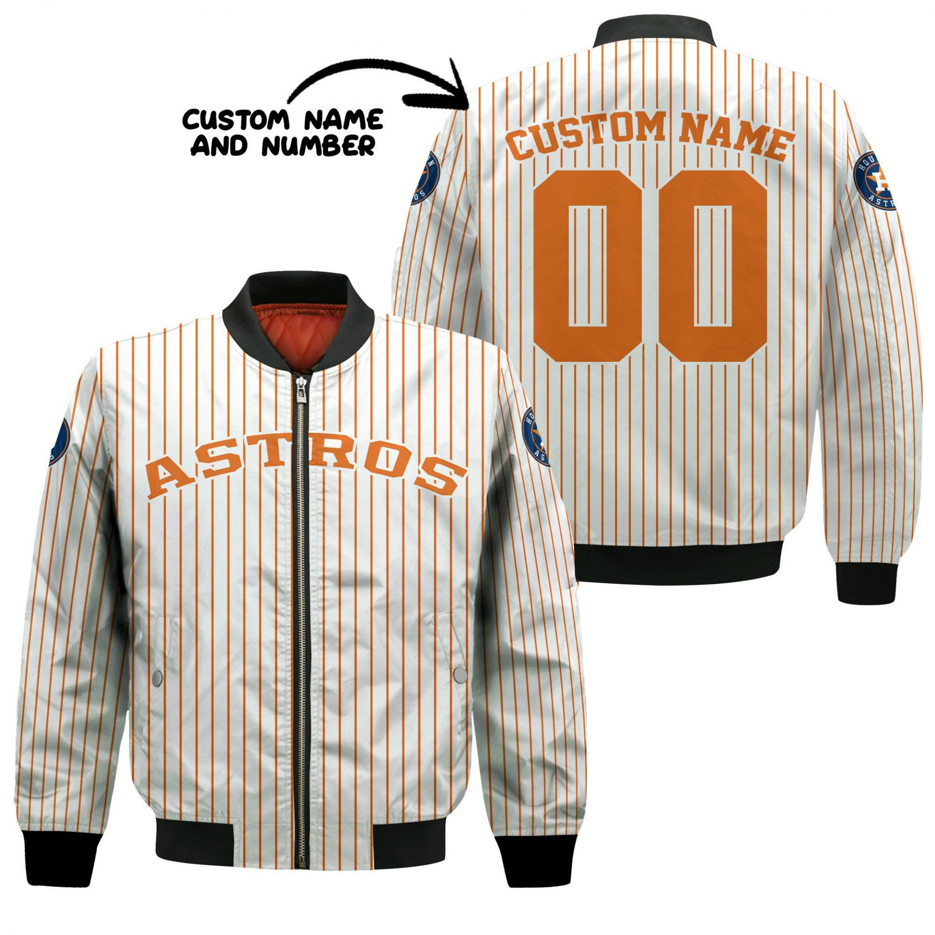 Houston Astros Custom Name Number Uniform Stripes Bomber Jacket