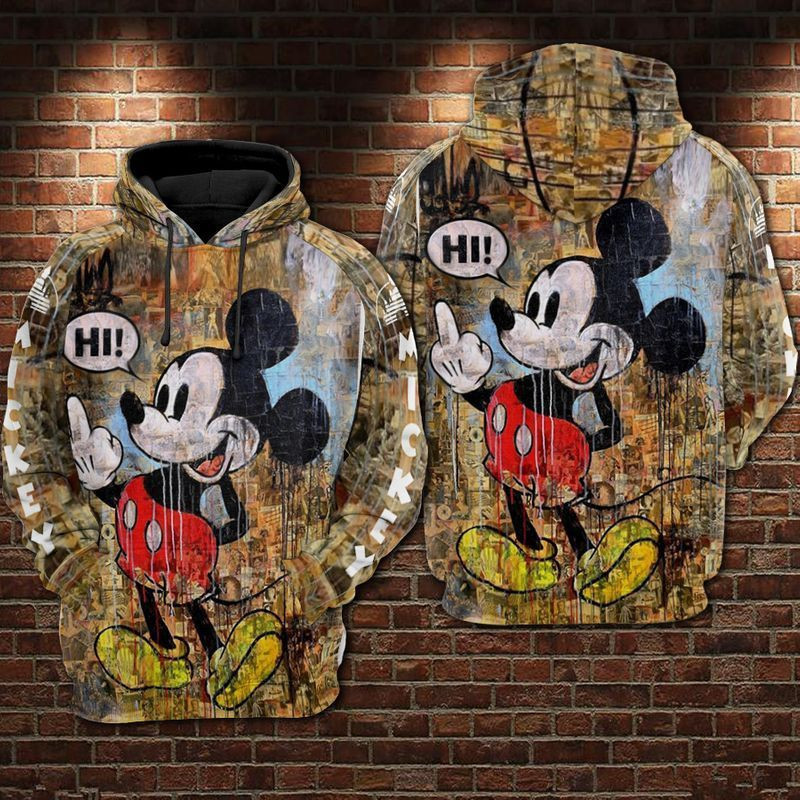Mickey Mouse Middle Finger Over Print 3d Hoodie Zip Hoodie