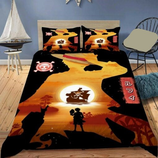 One Piece Bedding Set Luffy Pose On Sunset Duvet Covers