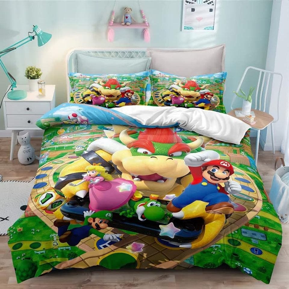 Mario Bedding Set Peach Bowser Mario Chracters Graphic Duvet Covers