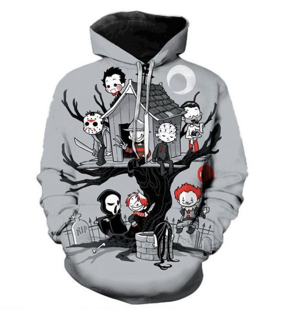 Halloween Horror Characters Cartoon Art 3D All Over Print Hoodie & Zip Hoodie