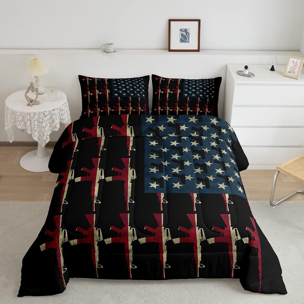 Veteran Bedding Set American Flag Military Weapon Pattern Duvet Covers