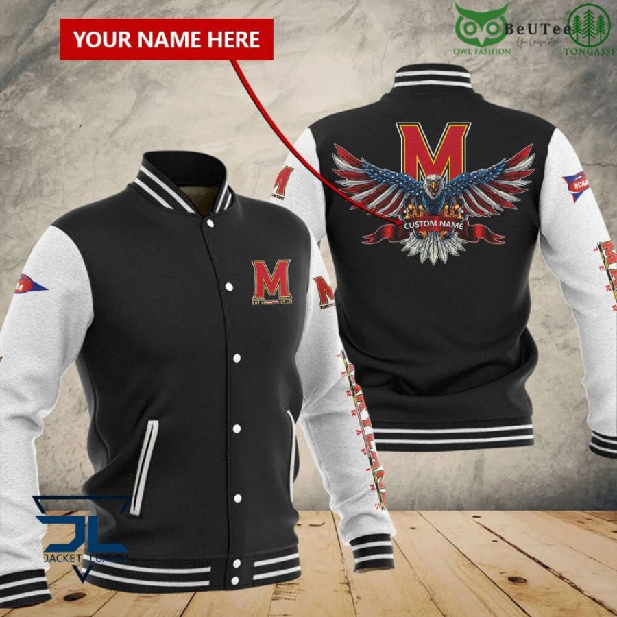 Maryland Terrapins Custom Name Black Baseball Jacket