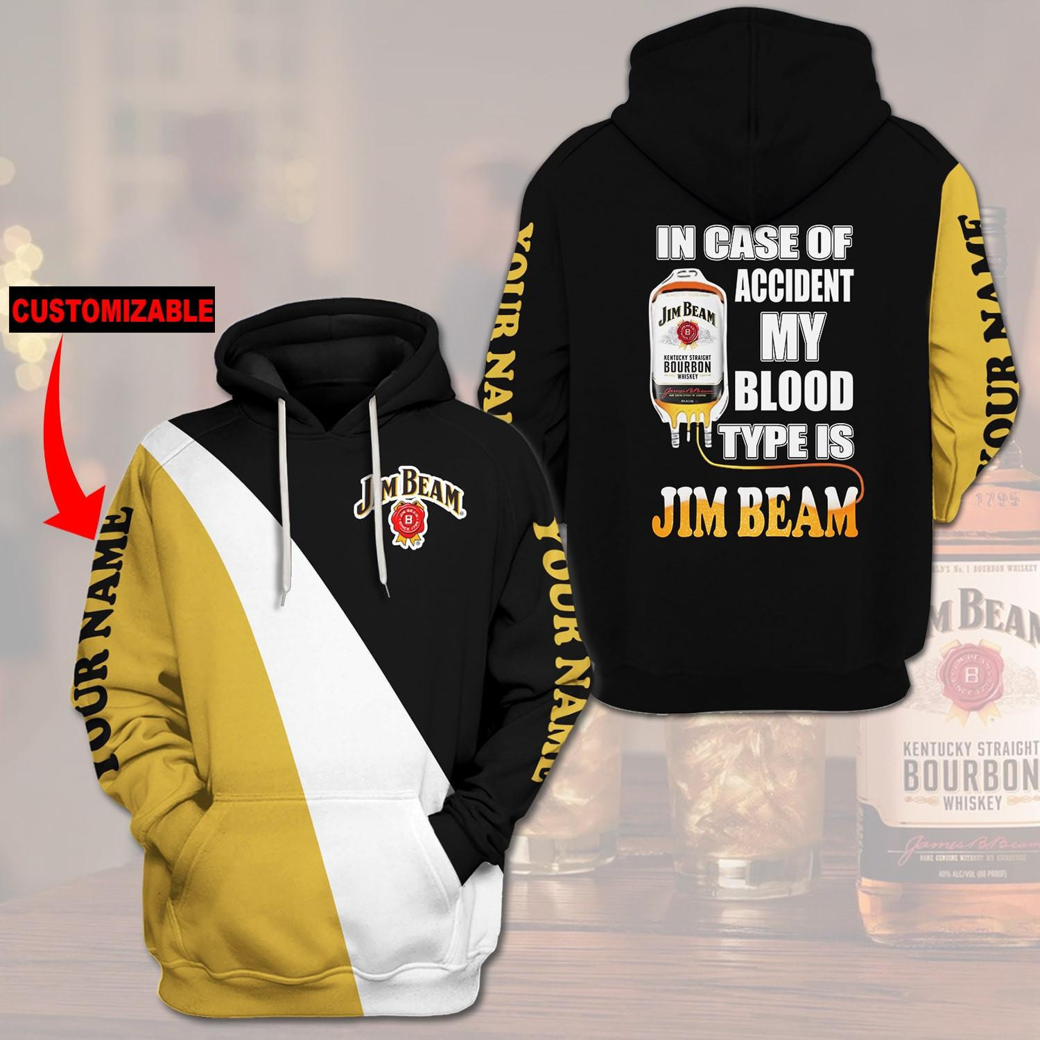 Jim Beam Blood Type Personalized 3d Hoodie