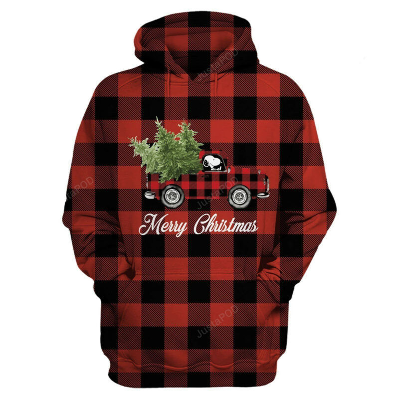 Merry Christmas Snoopy Dog Tree Car Plaid 3d Hoodie Zip Hoodie