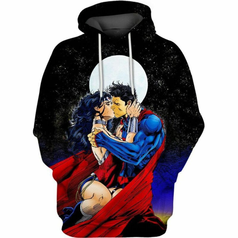 Superman And Wonder Woman Over Print 3d Hoodie Zip Hoodie