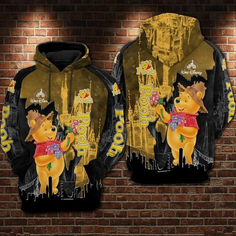 Pooh With Flower Cartoon Winnie The Pooh Disneyland Over Print 3d Hoodie Zip Hoodie