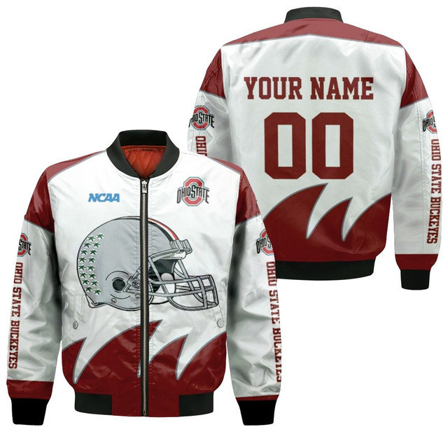 Ohio State Buckeyes Custom Name Number White Bomber Jacket
