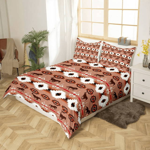 Horse Bedding Set Horse Indian Tribal Geometry Duvet Covers