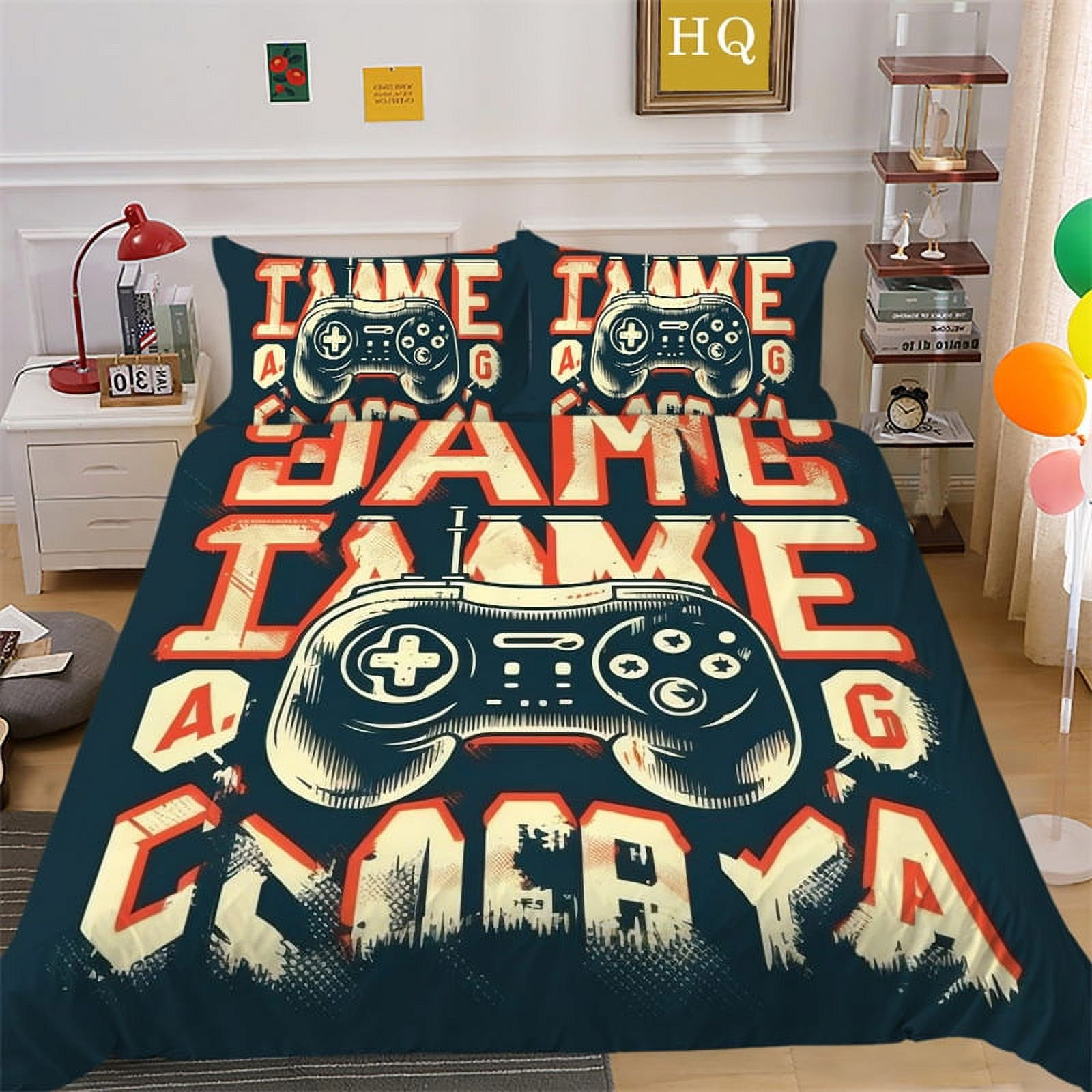 Game Bedding Set Vintage Gamepad Syllables Pattern Duvet Covers