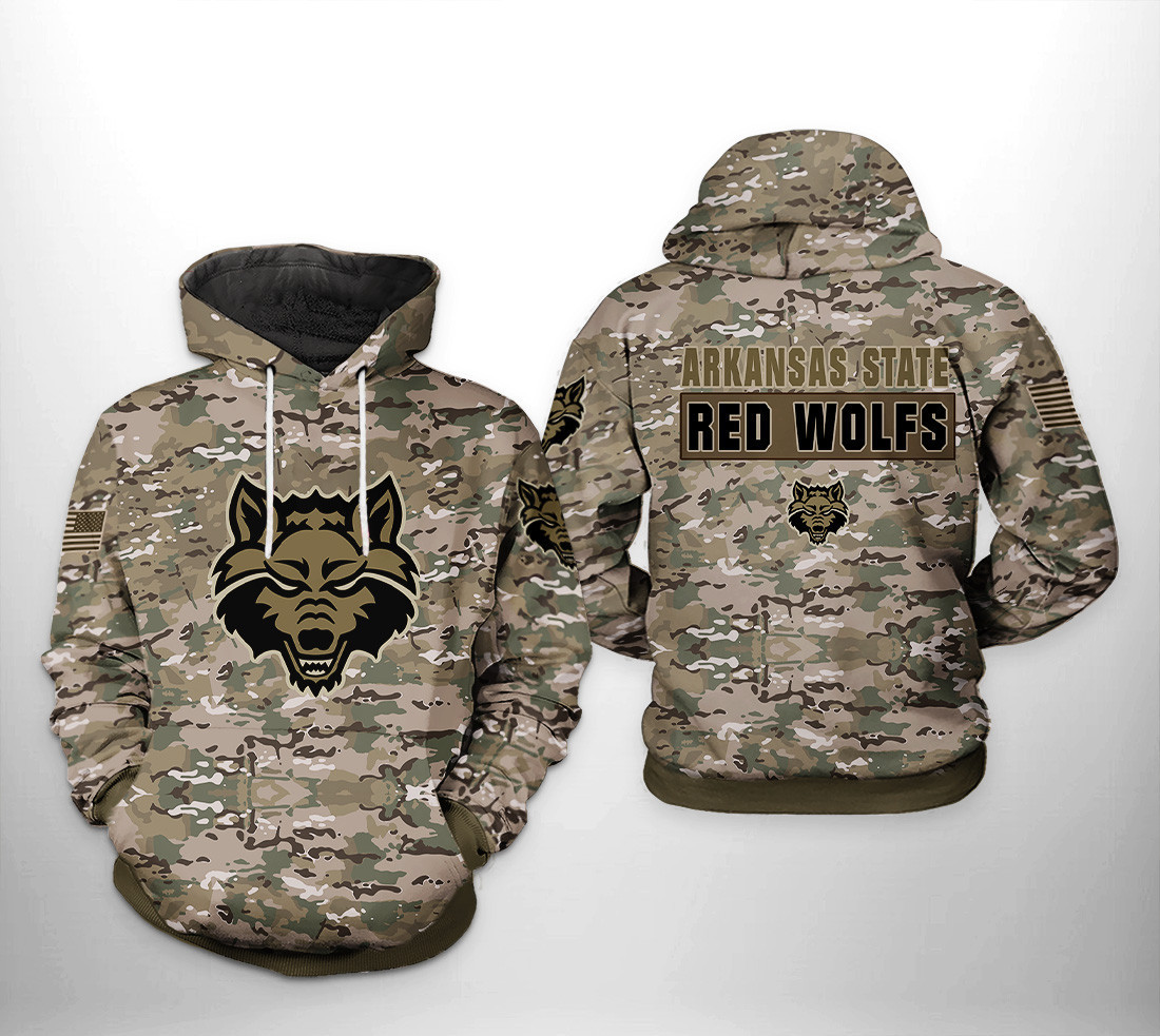Arkansas State Red Wolfs Camo Veteran 3D All Over Print Hoodie & Zip Hoodie