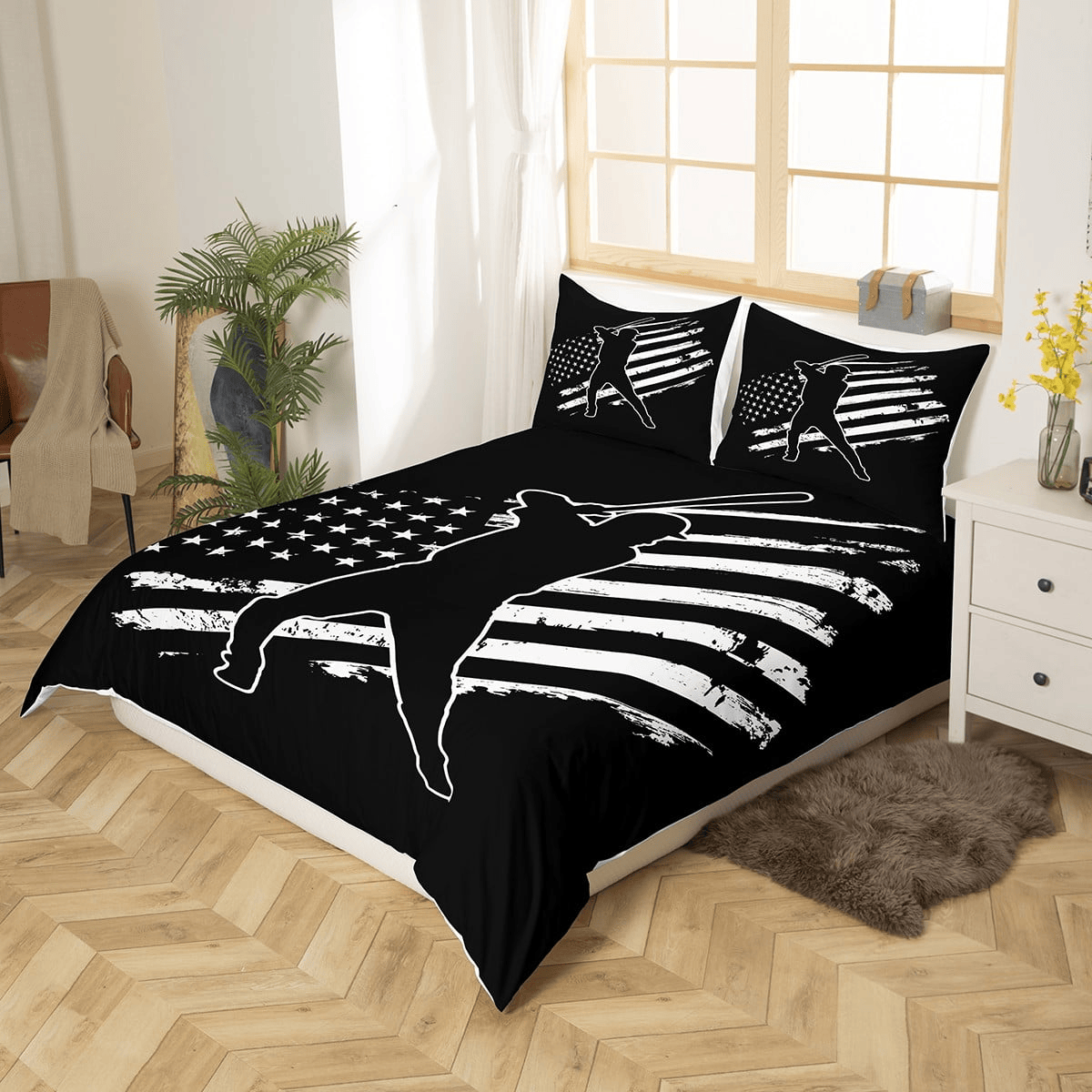 Baseball Bedding Set American Flag Grunge Baseball Player Duvet Covers