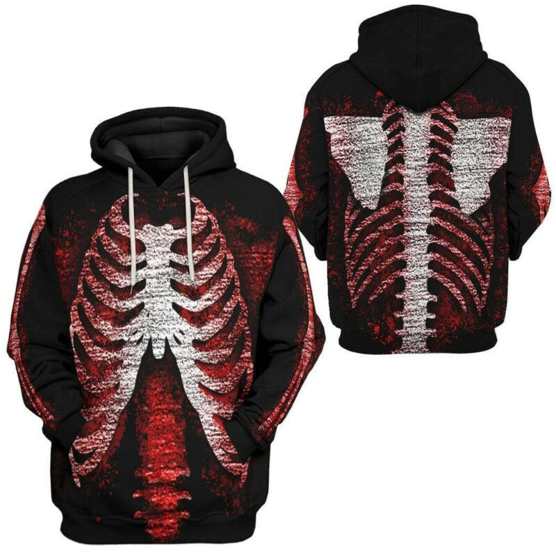 Halloween Skeleton Costume Red Black 3d Hoodie Zip Hoodie