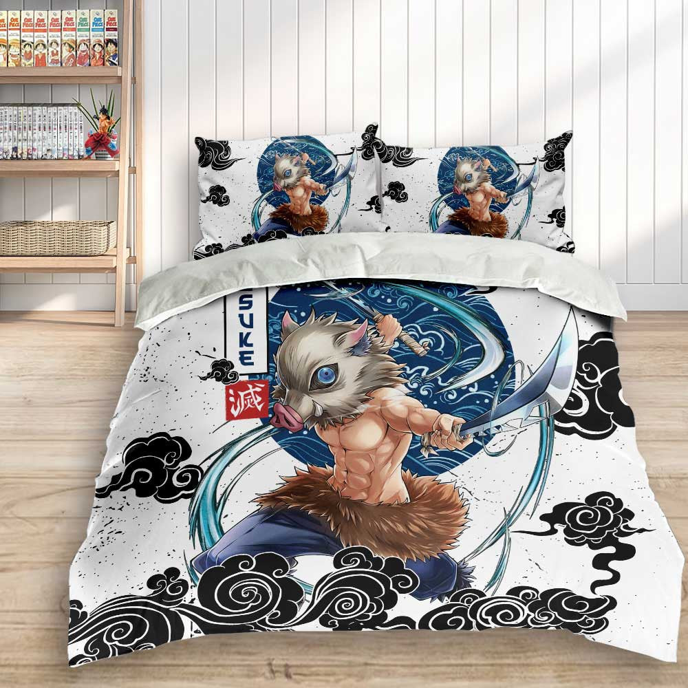 Demon Slayer Bedding Set Inosuke Hashibira Fighting Scene Duvet Covers