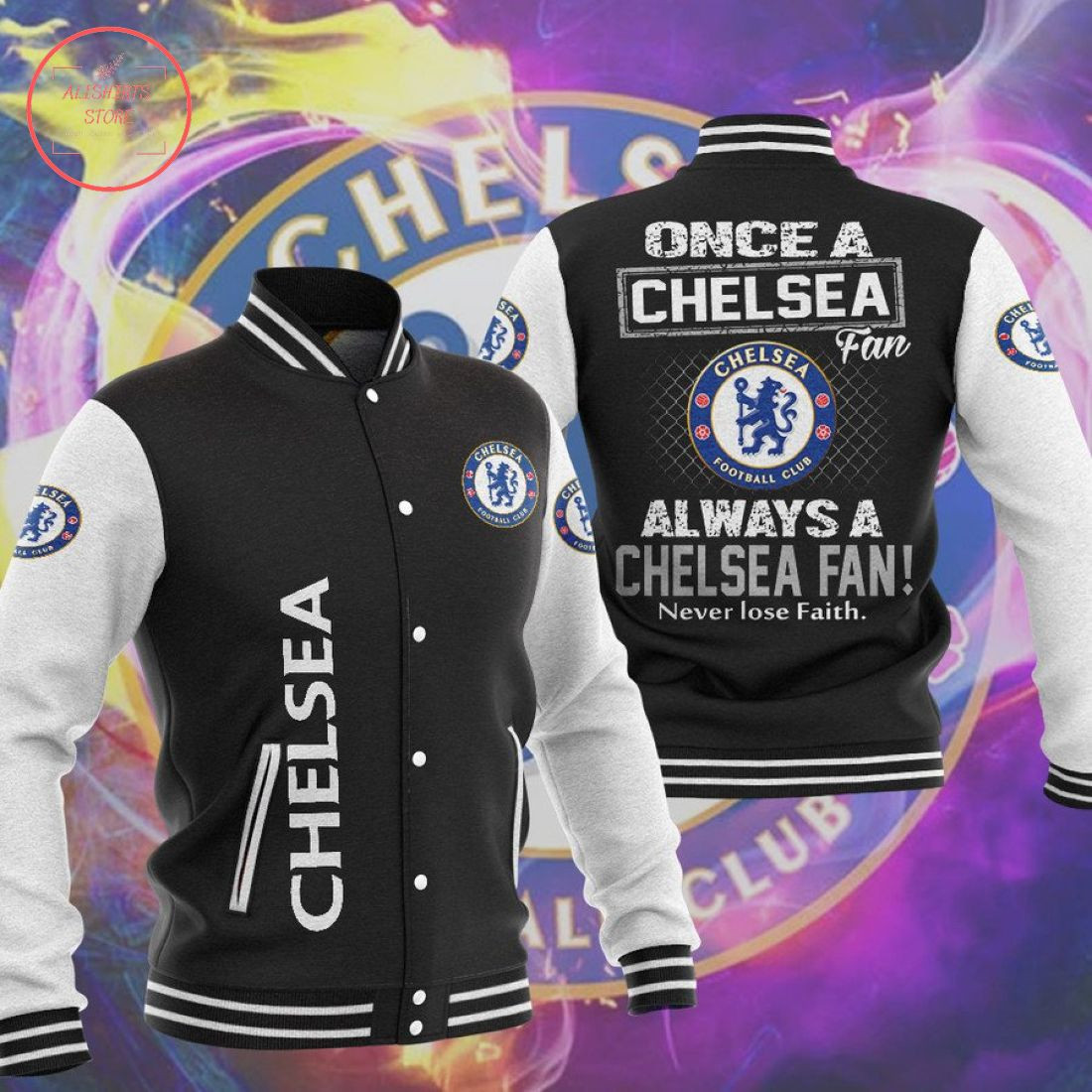 Chelsea FC Black Never Lose Faith Baseball Jacket