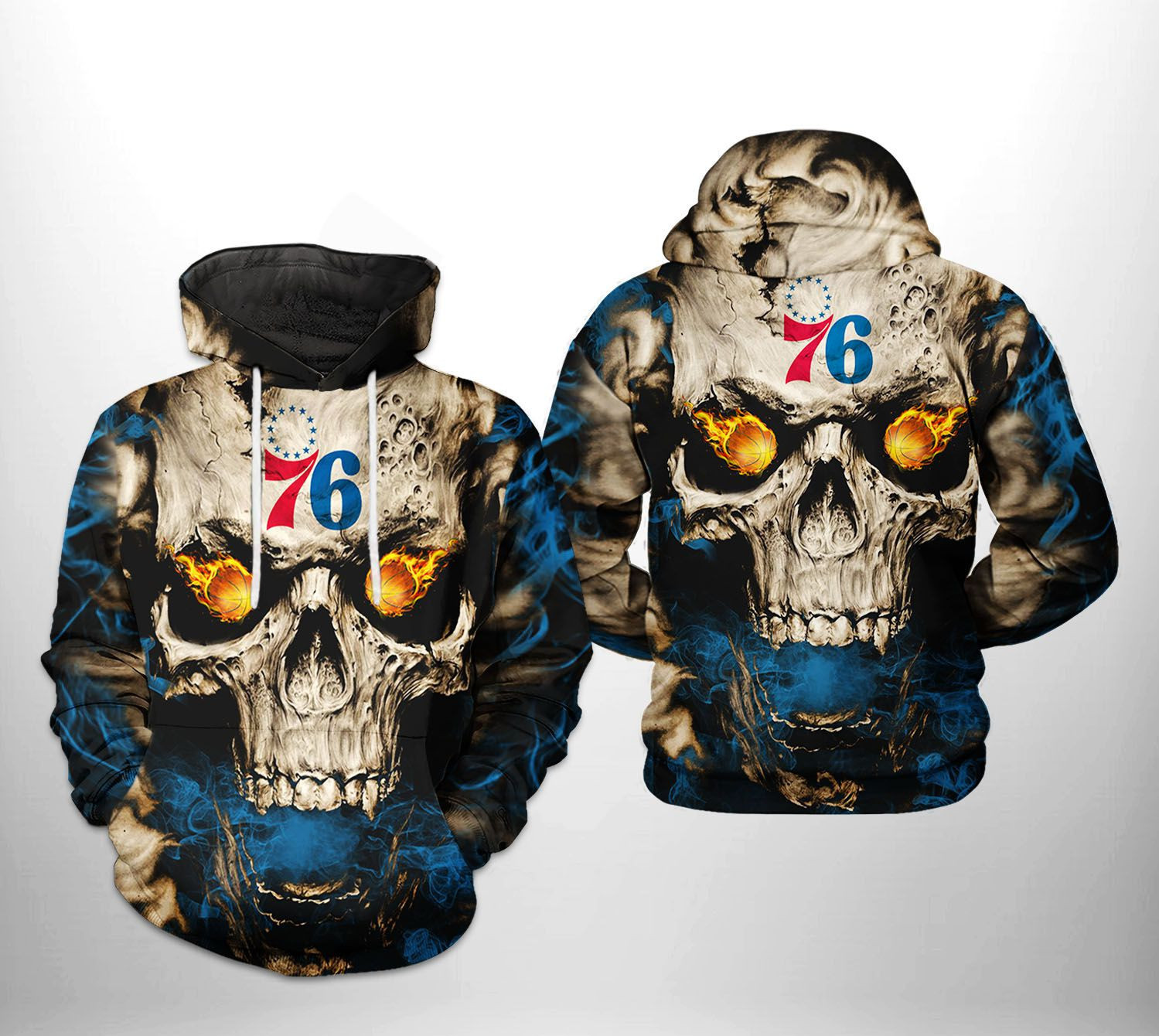 Philadelphia 76ers Skull 3D All Over Print Hoodie & Zip Hoodie