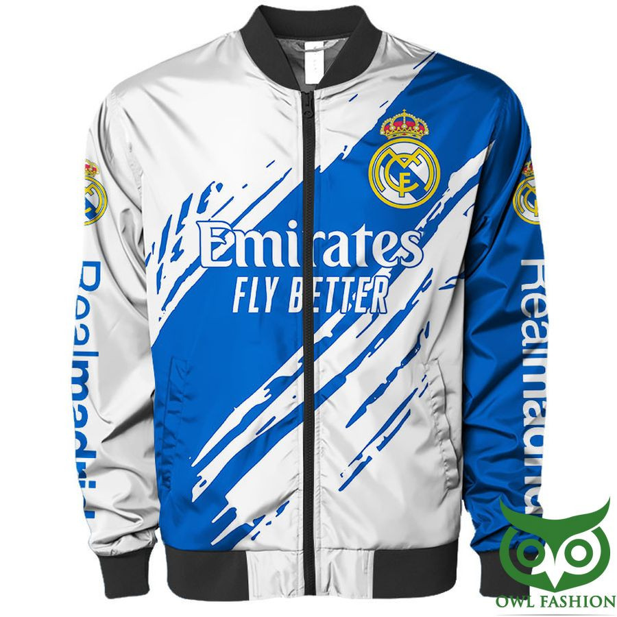 Real Madrid Hawaiian Style Blue White Bomber Jacket