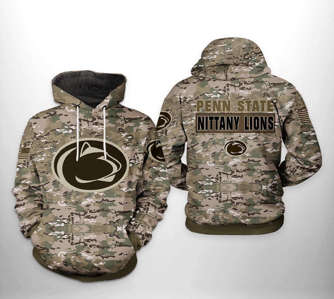Penn State Nittany Lions Camo Veteran 3D All Over Print Hoodie & Zip Hoodie