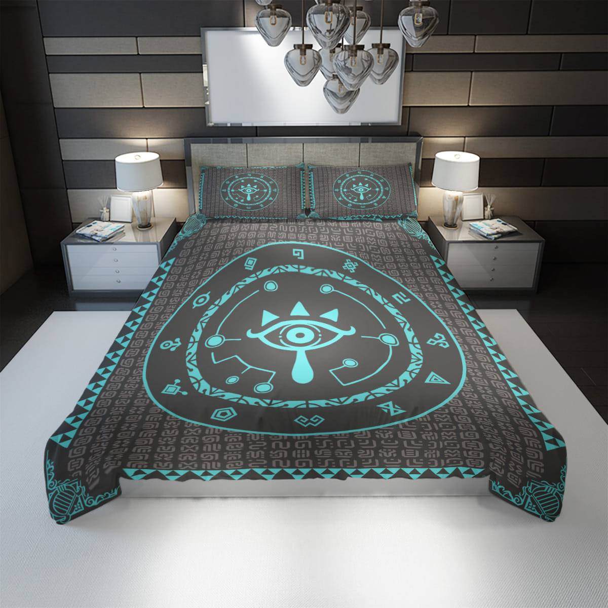 The Legend Of Zelda Bedding Set Sheikah Eye Symbol Tri-force Pattern Duvet Covers Black