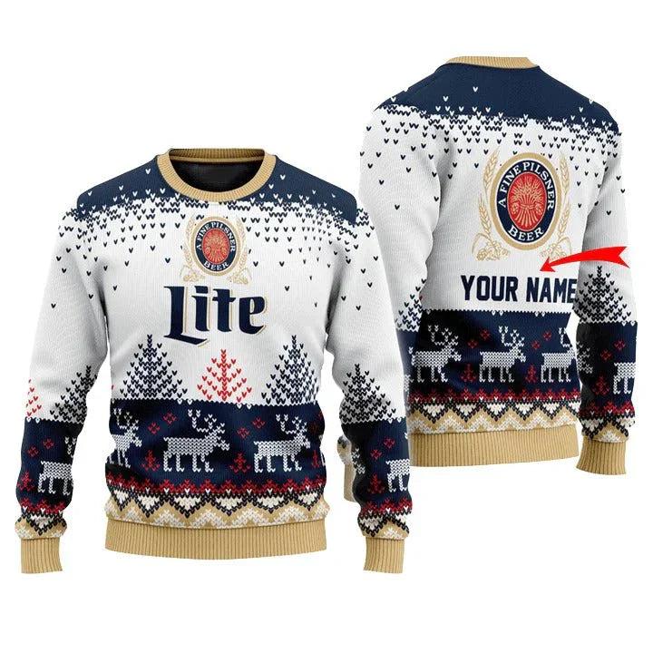 Personalized Miller Lite Reindeer Ugly Christmas Sweater