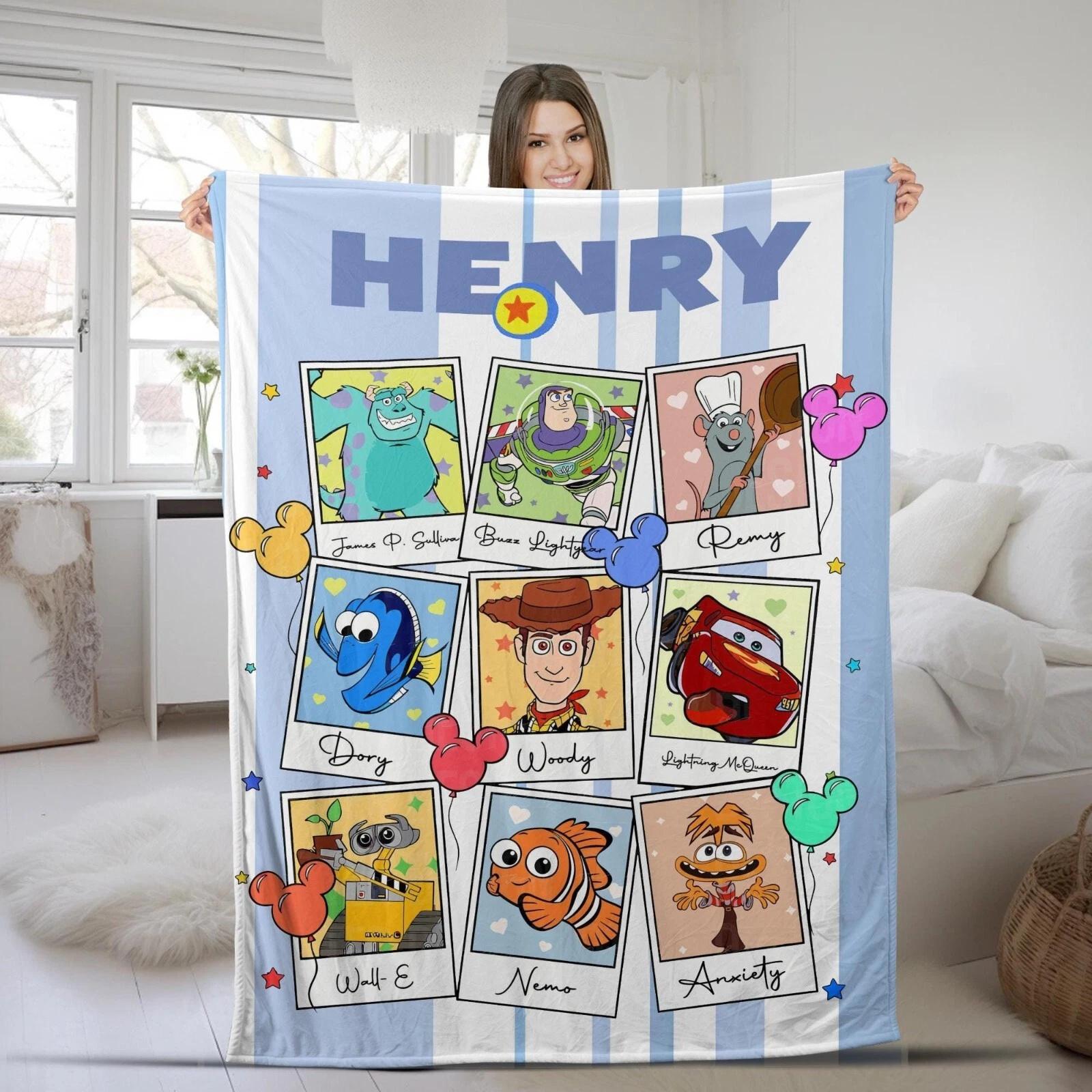 Personalized Pixar Fest Blanket Inside Out 2Monsters Characters Fleece Sherpa Blanket