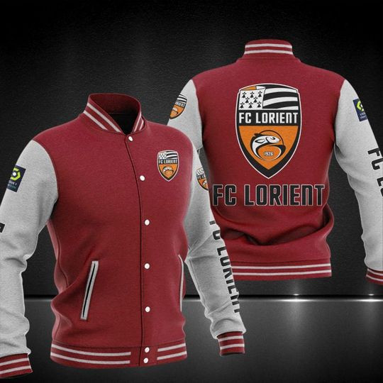 FC Lorient Maroon White Baseball Jacket