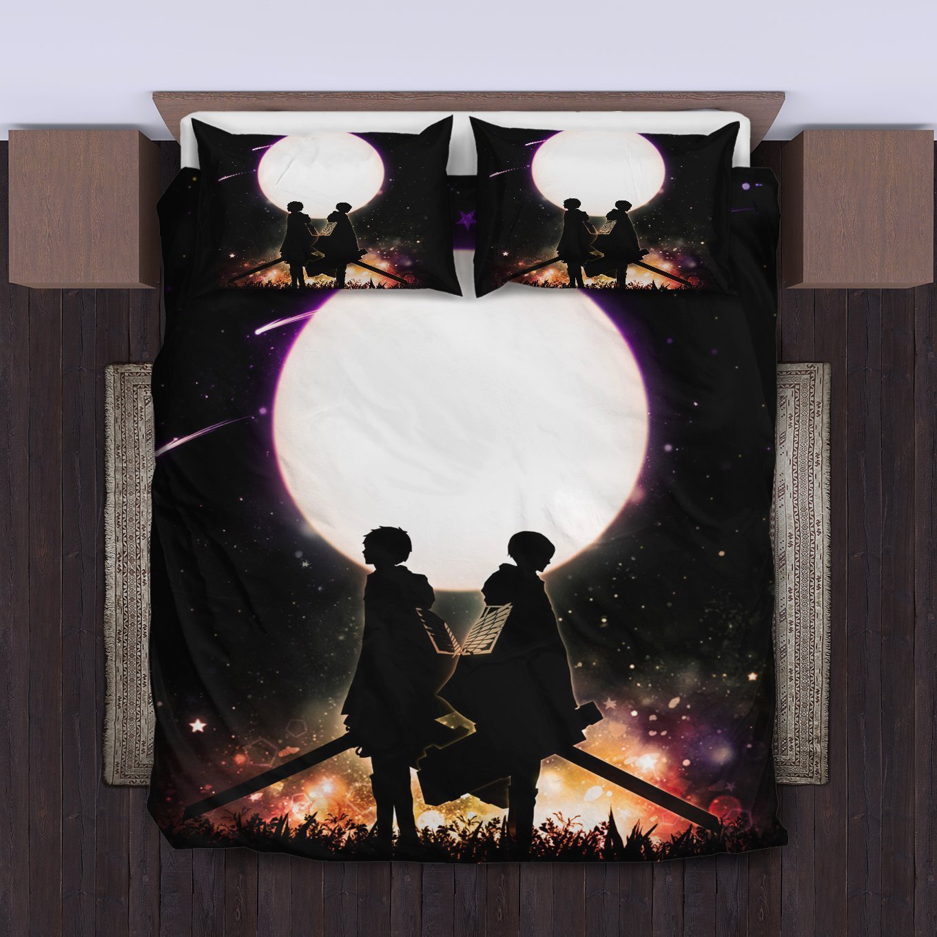 Attack On Titan Bedding Set Attack On Titan Levi And Eren Silhouette Duvet Covers