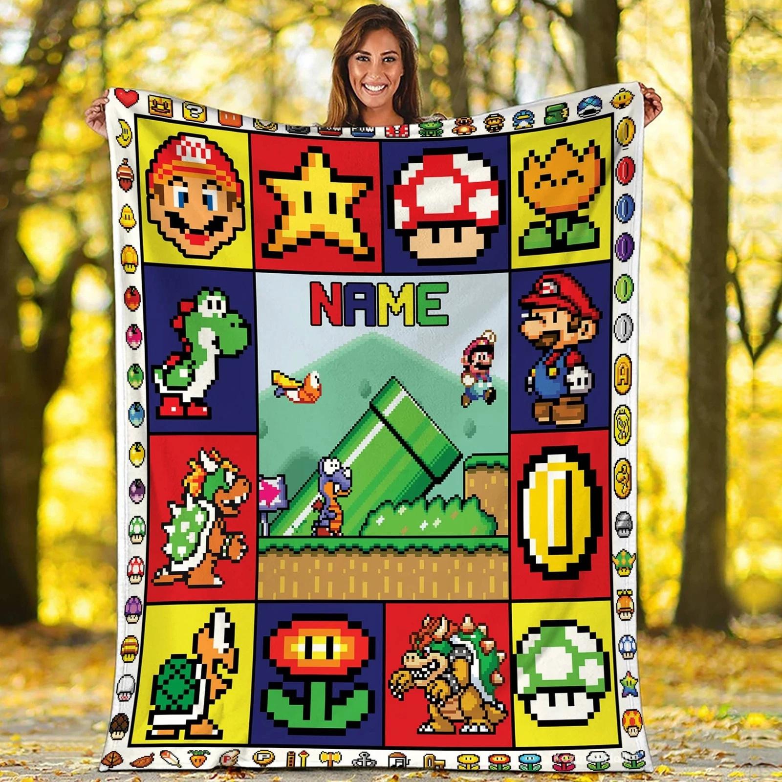 Super Mario Blanket 32 Bit Super Mario Fleece Sherpa Blanket