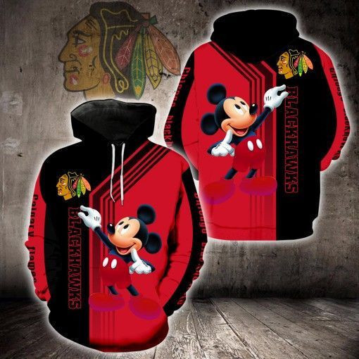Mickey Chicago Blackhawks 3D All Over Print Hoodie & Zip Hoodie