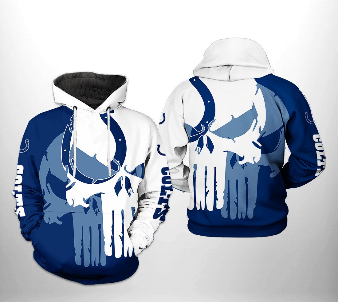 Indianapolis Colts Team Skull 3D All Over Print Hoodie & Zip Hoodie