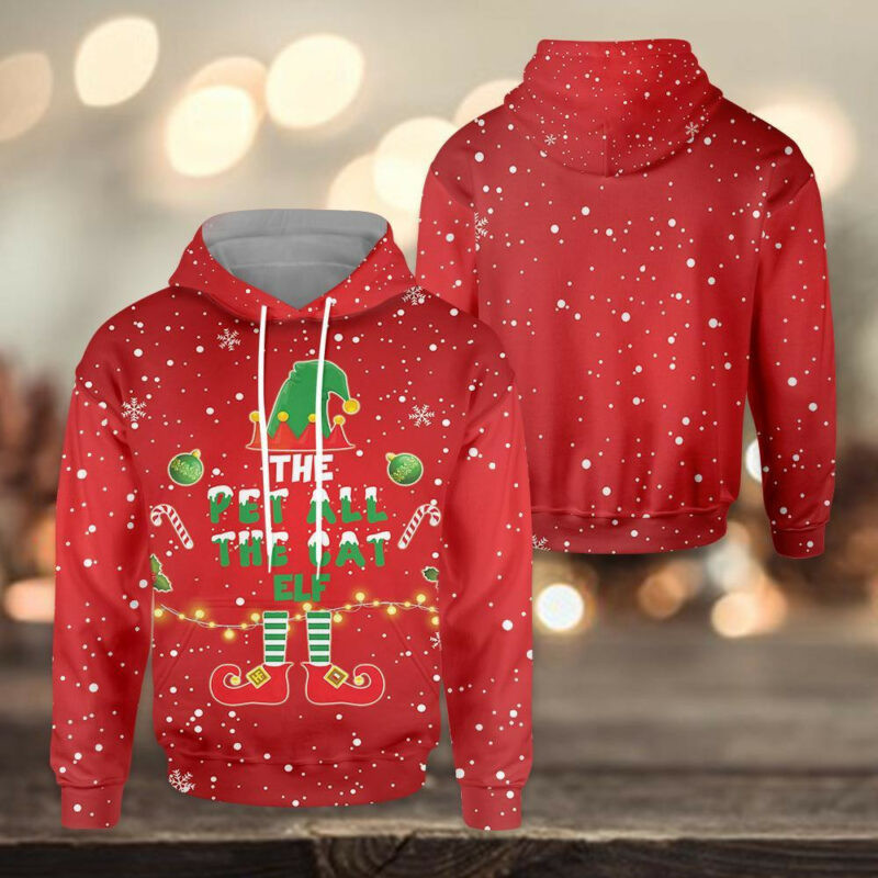 Christmas Elf Hoodie The Pet All The Cats Elf Snowflake Red 3d Hoodie Zip Hoodie