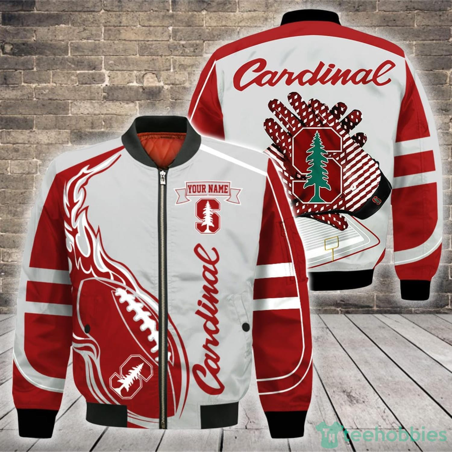 Stanford Cardinal Custom Name Flame Ball Bomber Jacket