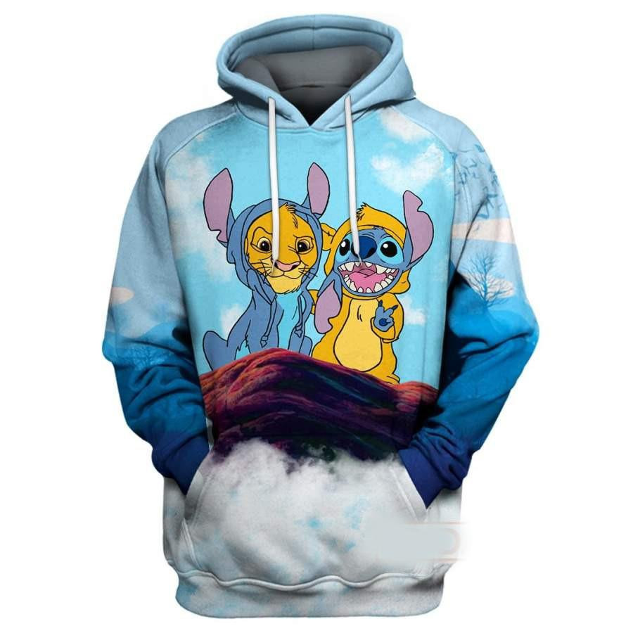 Cartoon Characters Fan Gift, Stitch And Simba Disney, Simba The Lion King All Over Print Hoodie