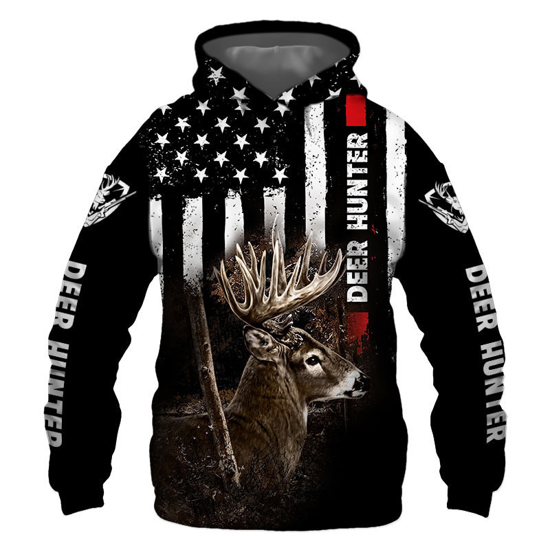 Deer Hunter US Flag Black 3D All Over Print Hoodie & Zip Hoodie