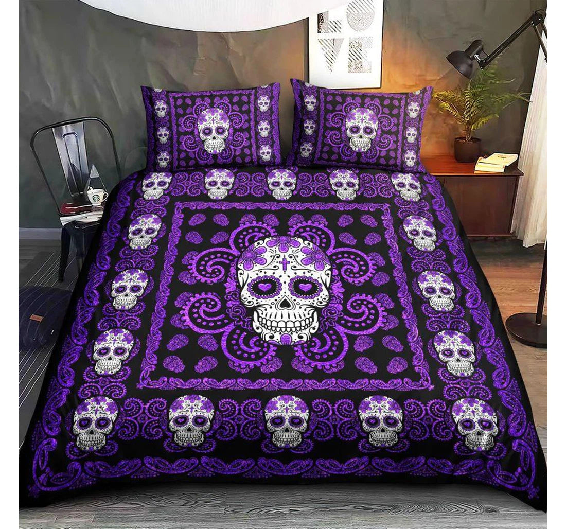 Skull Bedding Set Sugar Skull Henna Pattern Duvet Covers Black