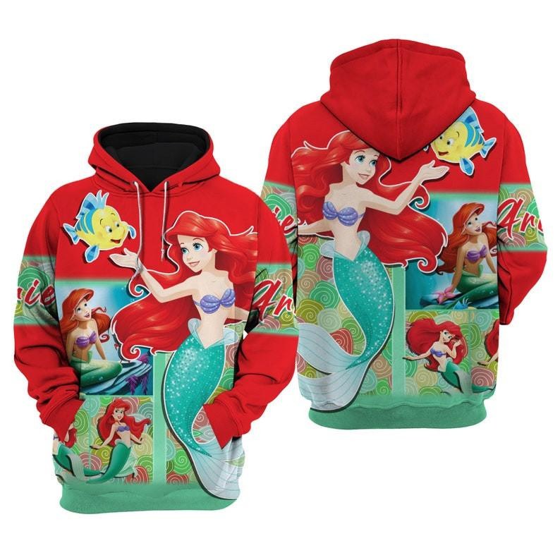 Ariel Princess, Princess Ariel Little Mermaid All Over Print Hoodie, Zip Hoodie