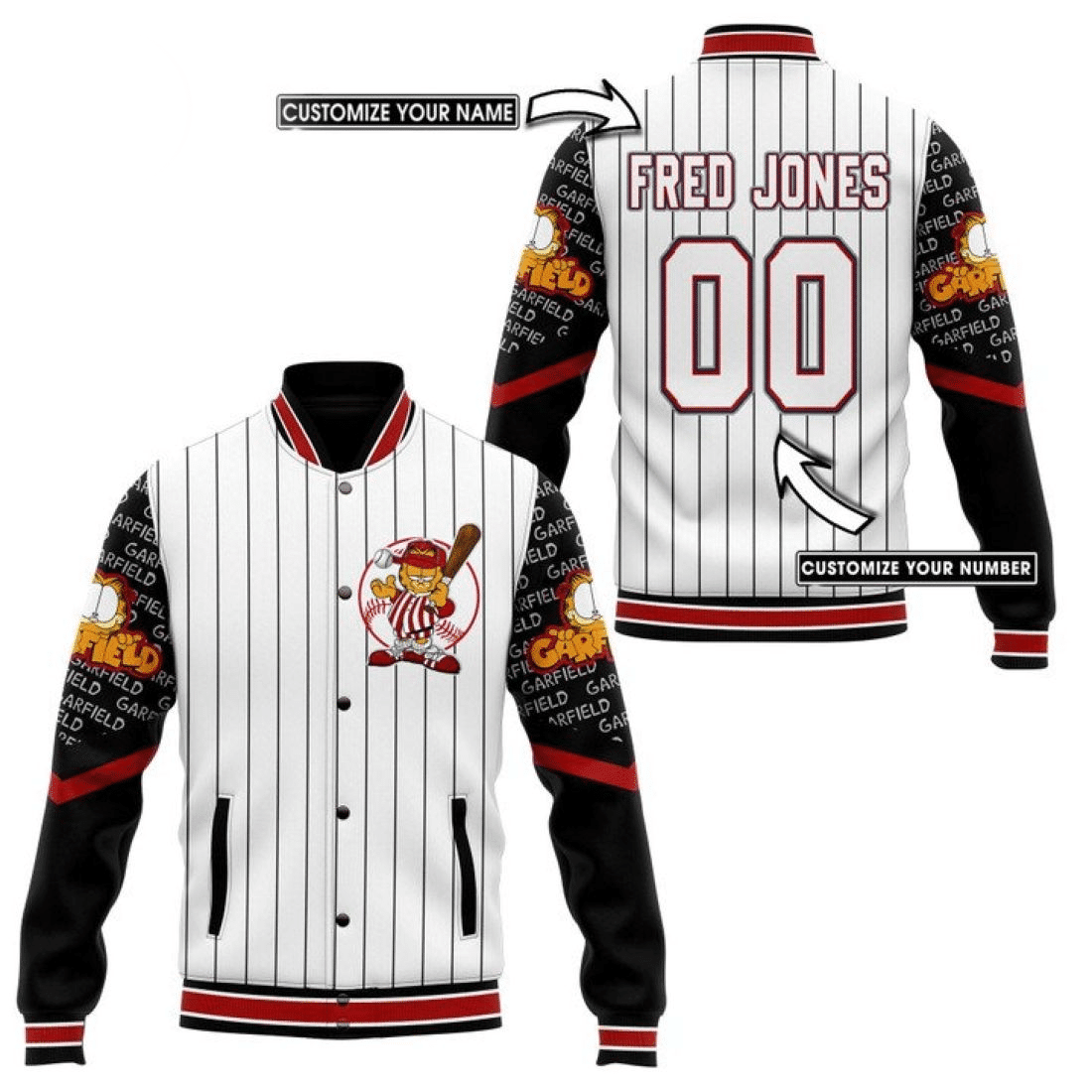 Garfieds,garfield Personalized Varsity Cartoon 380 Gift Lover Baseball Jacket
