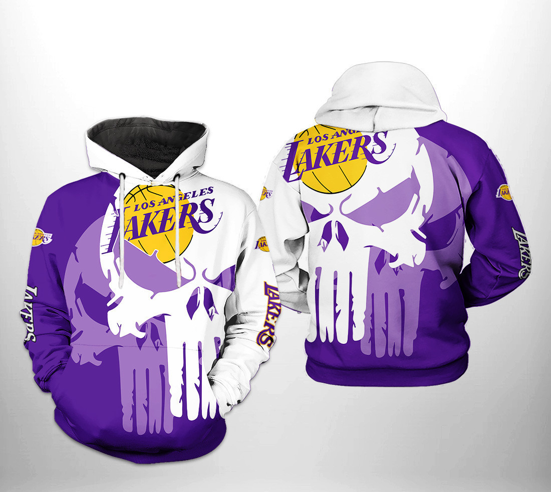 Los Angeles Lakers Team Skull 3D All Over Print Hoodie & Zip Hoodie