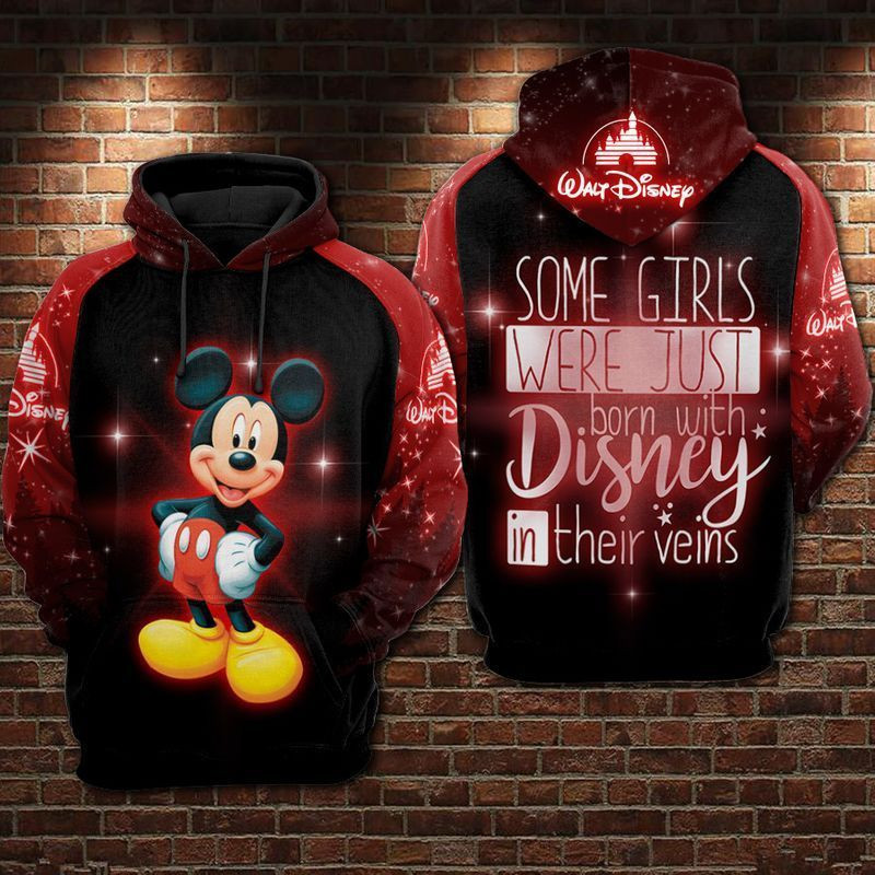 Girls Mickey Over Print 3d Hoodie Zip Hoodie