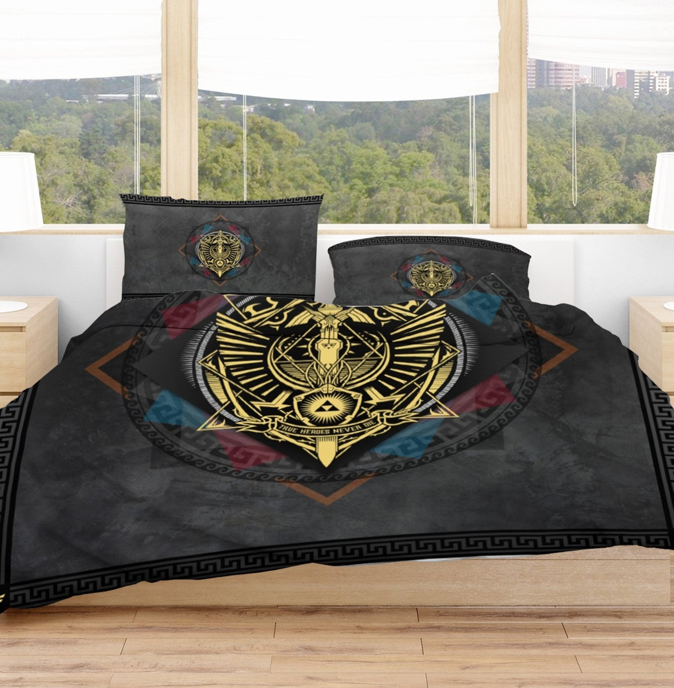 The Legend Of Zelda Bedding Set True Heroes Never Die Shield And Sword Duvet Covers